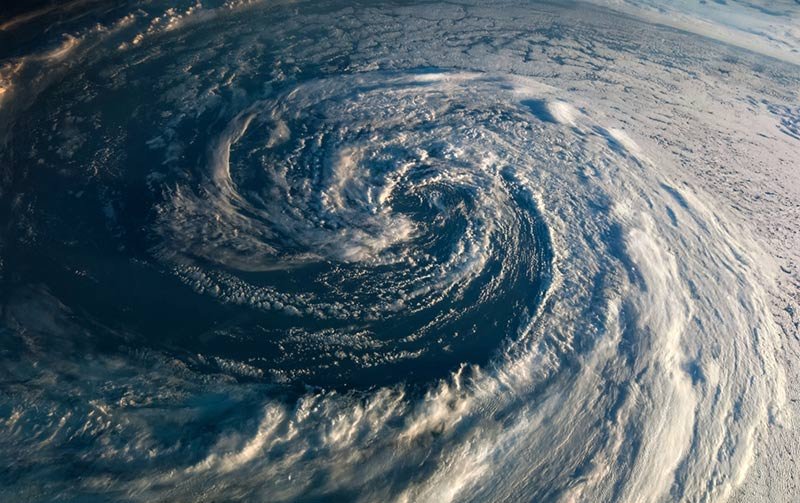 A satellite shot of a hurricane.